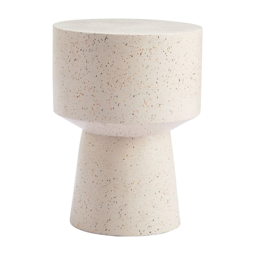 HomeRoots 18" Beige Faux Stone Round Pedestal End Table - Modern Accent for Living Rooms, Bedrooms & Entryways 556511