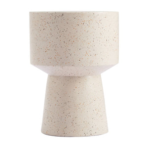 HomeRoots 18" Beige Faux Stone Round Pedestal End Table - Modern Accent for Living Rooms, Bedrooms & Entryways 556511