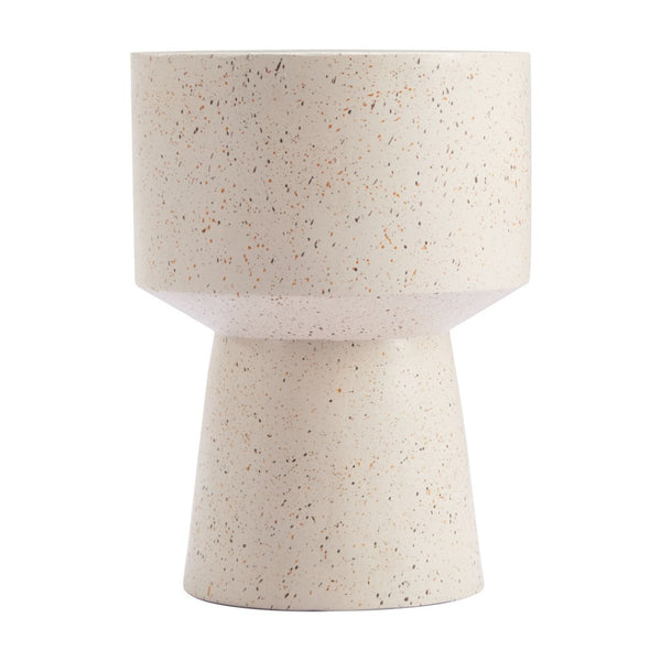 HomeRoots 18" Beige Faux Stone Round Pedestal End Table - Modern Accent for Living Rooms, Bedrooms & Entryways 556511