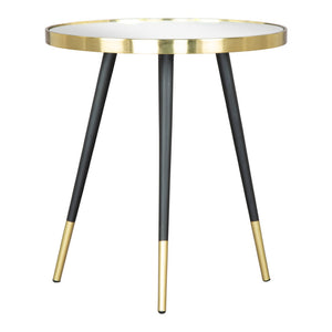 HomeRoots 20" Gold and Black Mirrored Glass Round End Table - Glamorous Accent for Modern Living Spaces 556512
