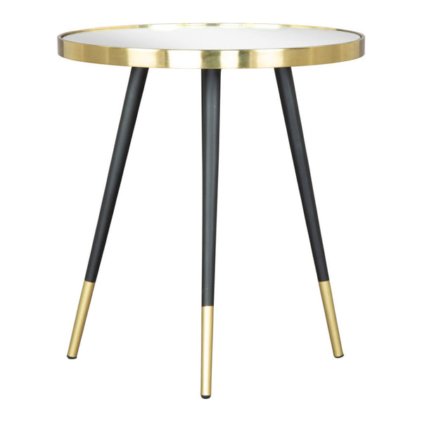 HomeRoots 20" Gold and Black Mirrored Glass Round End Table - Glamorous Accent for Modern Living Spaces 556512