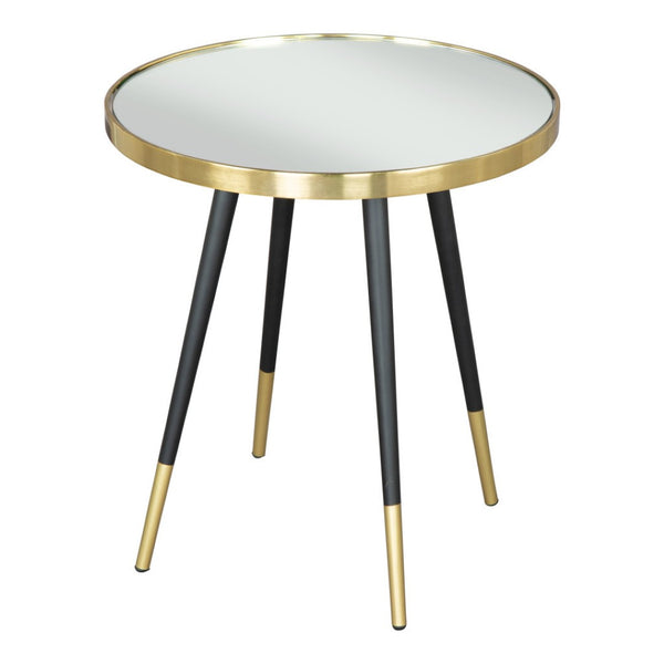 HomeRoots 20" Gold and Black Mirrored Glass Round End Table - Glamorous Accent for Modern Living Spaces 556512