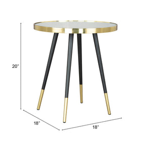 HomeRoots 20" Gold and Black Mirrored Glass Round End Table - Glamorous Accent for Modern Living Spaces 556512