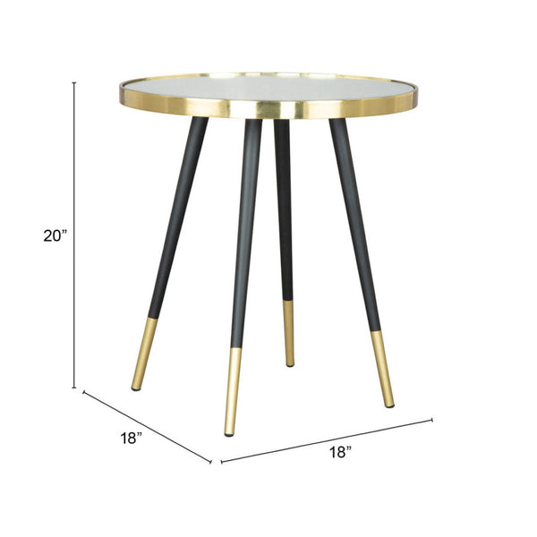 HomeRoots 20" Gold and Black Mirrored Glass Round End Table - Glamorous Accent for Modern Living Spaces 556512