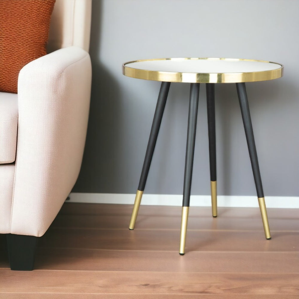 HomeRoots 20" Gold and Black Mirrored Glass Round End Table - Glamorous Accent for Modern Living Spaces 556512