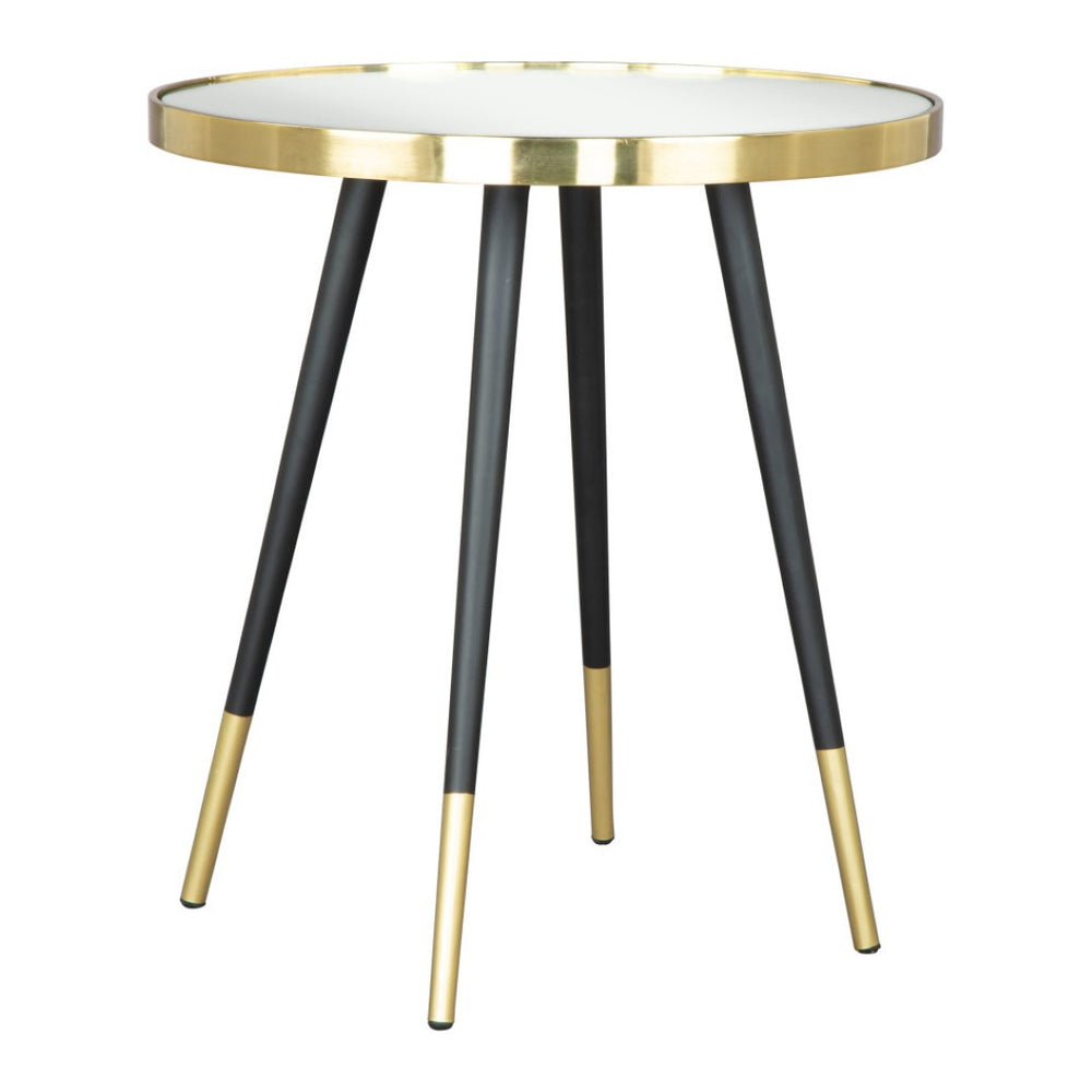 HomeRoots 20" Gold and Black Mirrored Glass Round End Table - Glamorous Accent for Modern Living Spaces 556512