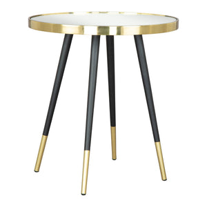 HomeRoots 20" Gold and Black Mirrored Glass Round End Table - Glamorous Accent for Modern Living Spaces 556512
