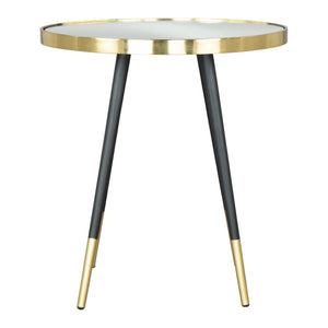 HomeRoots 20" Gold and Black Mirrored Glass Round End Table - Glamorous Accent for Modern Living Spaces 556512