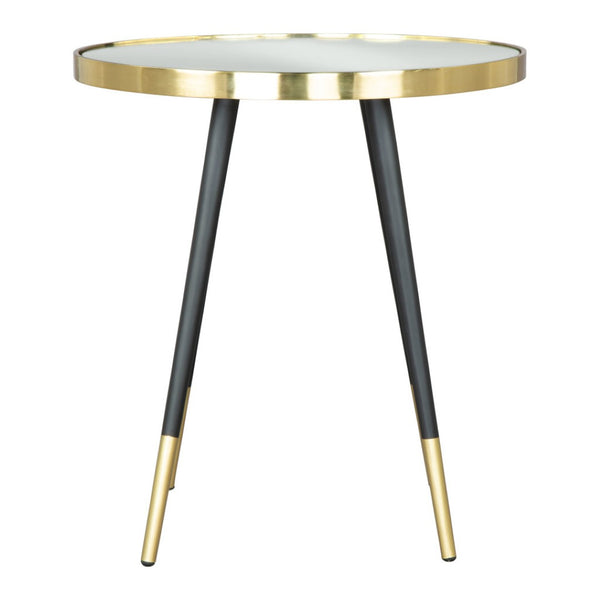 HomeRoots 20" Gold and Black Mirrored Glass Round End Table - Glamorous Accent for Modern Living Spaces 556512