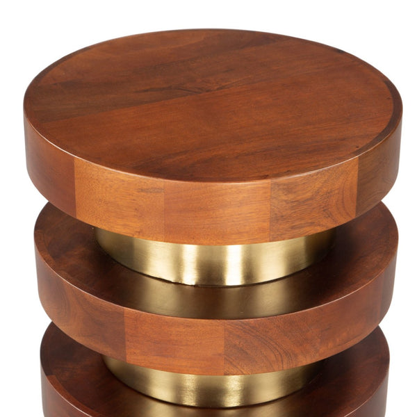 HomeRoots 20" Brown and Gold Pedestal End Table – Elegant Solid Wood & Iron Design for Versatile Home Use 556515