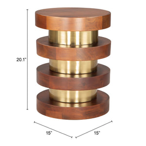 HomeRoots 20" Brown and Gold Pedestal End Table – Elegant Solid Wood & Iron Design for Versatile Home Use 556515