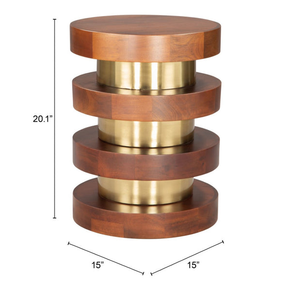 HomeRoots 20" Brown and Gold Pedestal End Table – Elegant Solid Wood & Iron Design for Versatile Home Use 556515