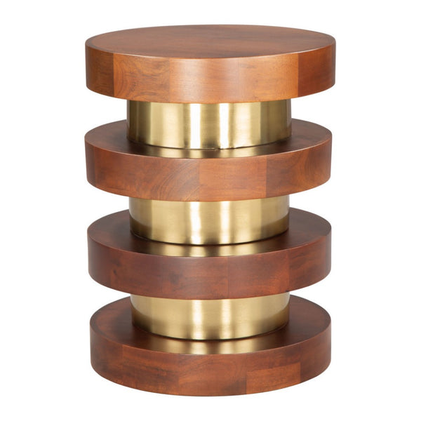 HomeRoots 20" Brown and Gold Pedestal End Table – Elegant Solid Wood & Iron Design for Versatile Home Use 556515