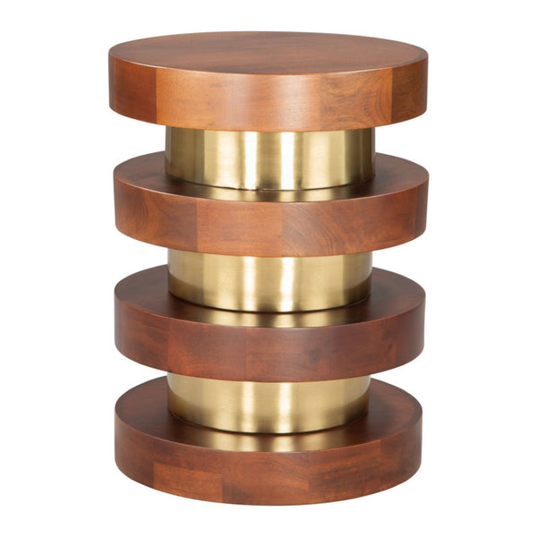 HomeRoots 20" Brown and Gold Pedestal End Table – Elegant Solid Wood & Iron Design for Versatile Home Use 556515