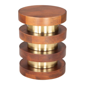 HomeRoots 20" Brown and Gold Pedestal End Table – Elegant Solid Wood & Iron Design for Versatile Home Use 556515