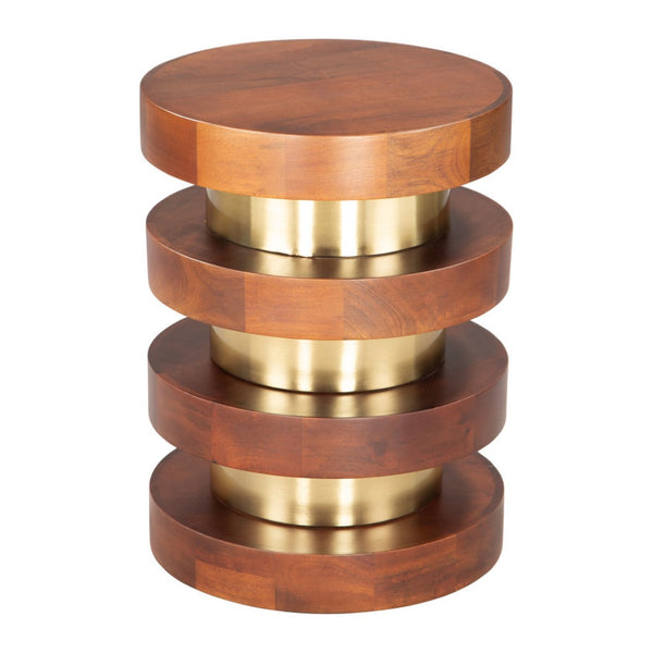HomeRoots 20" Brown and Gold Pedestal End Table – Elegant Solid Wood & Iron Design for Versatile Home Use 556515