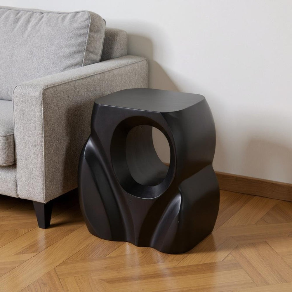 HomeRoots 16" Black Solid Wood End Table - Artisan-Crafted Sculptural Design for Modern Living Spaces & Style 556518