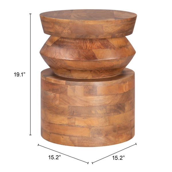 HomeRoots 19" Brown Solid Wood Round Pedestal End Table - Timeless Accent for Living Room, Bedroom & More 556523