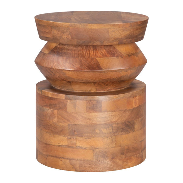 HomeRoots 19" Brown Solid Wood Round Pedestal End Table - Timeless Accent for Living Room, Bedroom & More 556523