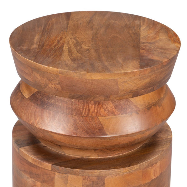HomeRoots 19" Brown Solid Wood Round Pedestal End Table - Timeless Accent for Living Room, Bedroom & More 556523