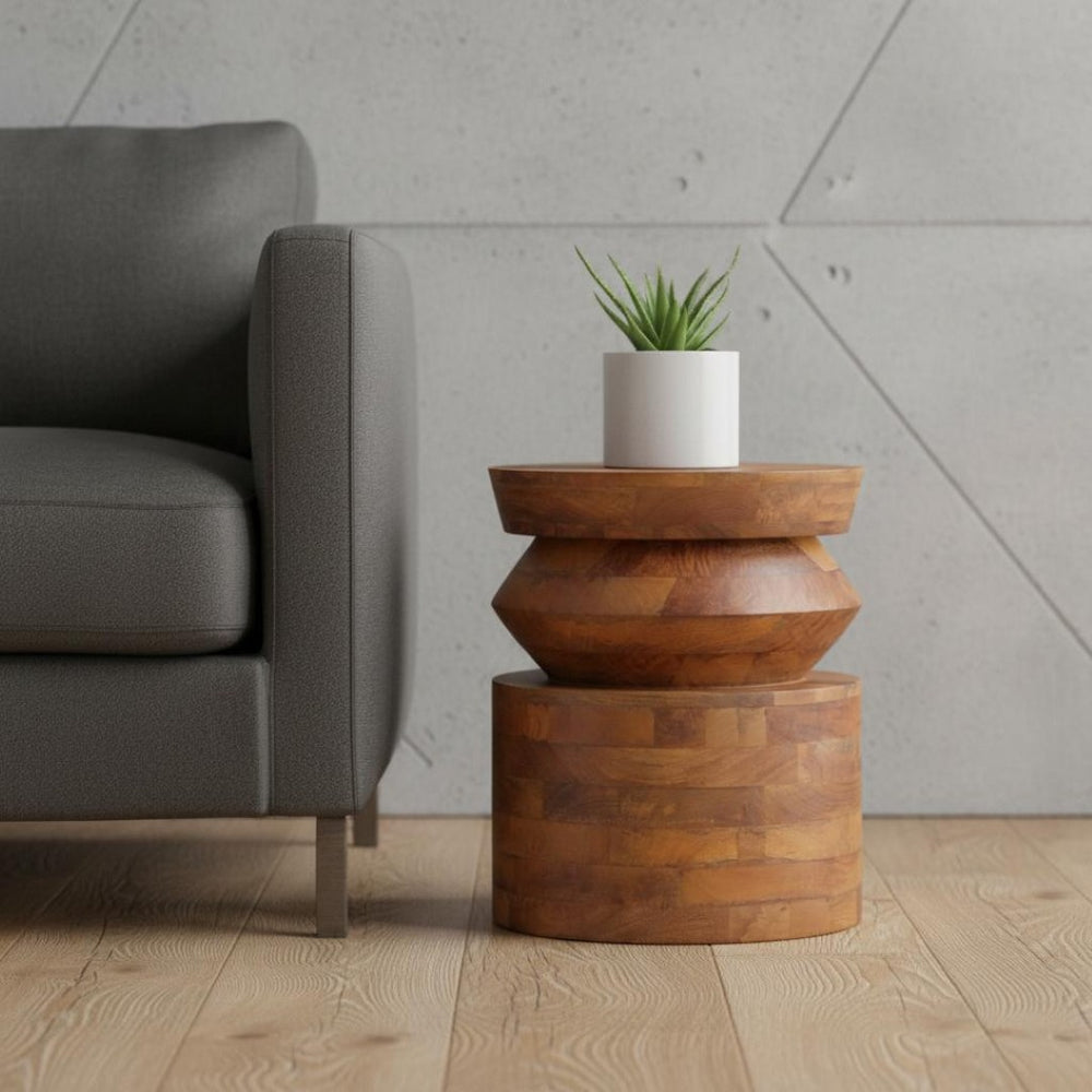 HomeRoots 19" Brown Solid Wood Round Pedestal End Table - Timeless Accent for Living Room, Bedroom & More 556523