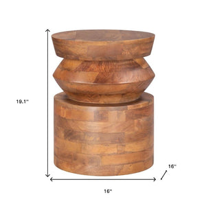 HomeRoots 19" Brown Solid Wood Round Pedestal End Table - Timeless Accent for Living Room, Bedroom & More 556523