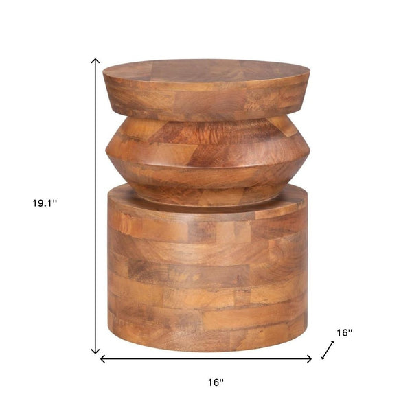 HomeRoots 19" Brown Solid Wood Round Pedestal End Table - Timeless Accent for Living Room, Bedroom & More 556523