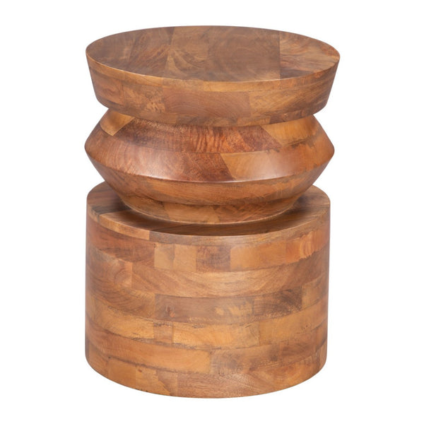 HomeRoots 19" Brown Solid Wood Round Pedestal End Table - Timeless Accent for Living Room, Bedroom & More 556523