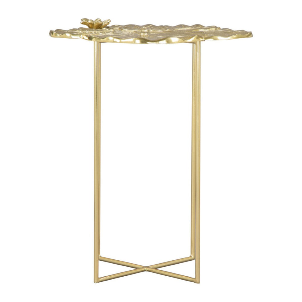 HomeRoots 21" Gold Aluminum Cross Legs End Table - Modern Glam Accent for Small Spaces, Fully Assembled Design 556525