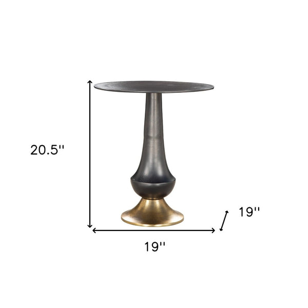 Homeroots 21" Black And Gold Round Pedestal End Table – Modern Aluminum Accent Table For Stylish Decor   556526