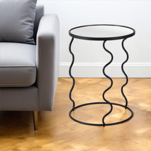 HomeRoots 24" Black Mirrored Glass End Table with Abstract Steel Base – Modern Glam for Any Space 556527
