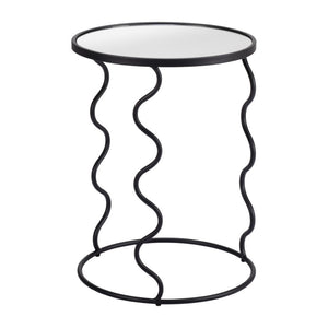 HomeRoots 24" Black Mirrored Glass End Table with Abstract Steel Base – Modern Glam for Any Space 556527