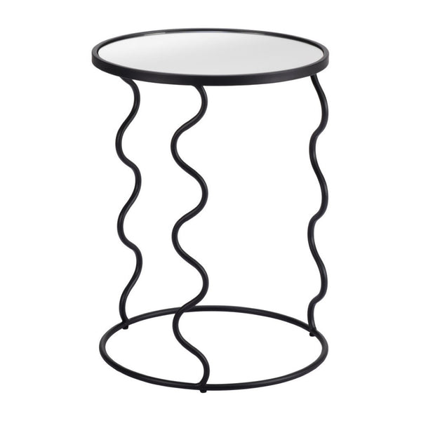 HomeRoots 24" Black Mirrored Glass End Table with Abstract Steel Base – Modern Glam for Any Space 556527