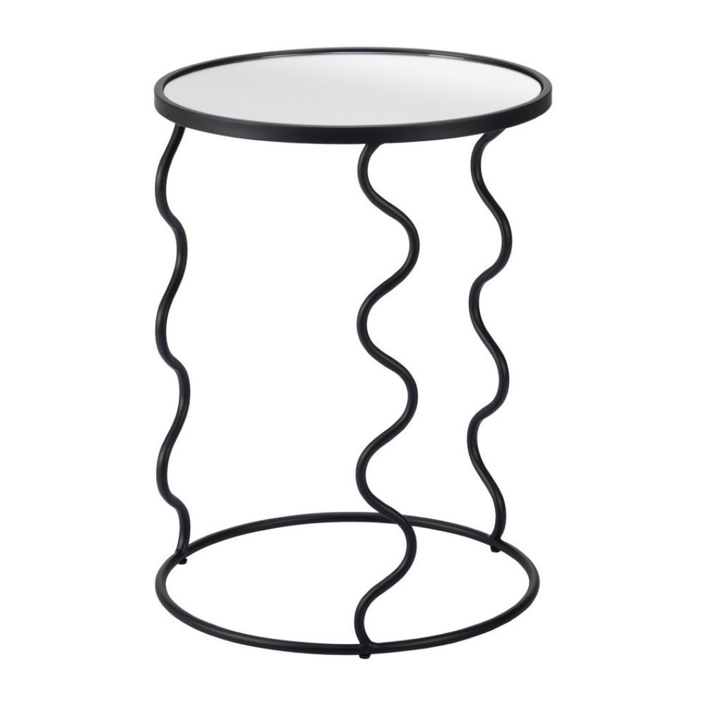 HomeRoots 24" Black Mirrored Glass End Table with Abstract Steel Base – Modern Glam for Any Space 556527
