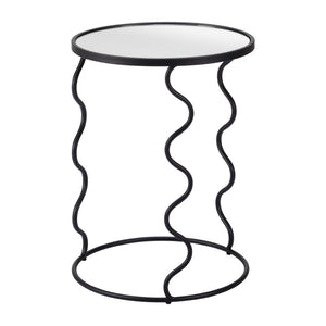 HomeRoots 24" Black Mirrored Glass End Table with Abstract Steel Base – Modern Glam for Any Space 556527