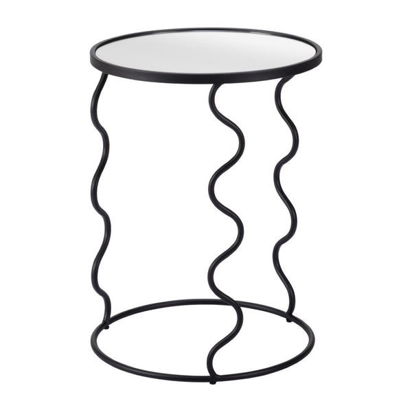 HomeRoots 24" Black Mirrored Glass End Table with Abstract Steel Base – Modern Glam for Any Space 556527