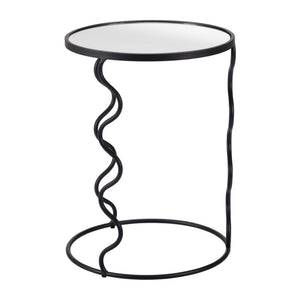 HomeRoots 24" Black Mirrored Glass End Table with Abstract Steel Base – Modern Glam for Any Space 556527
