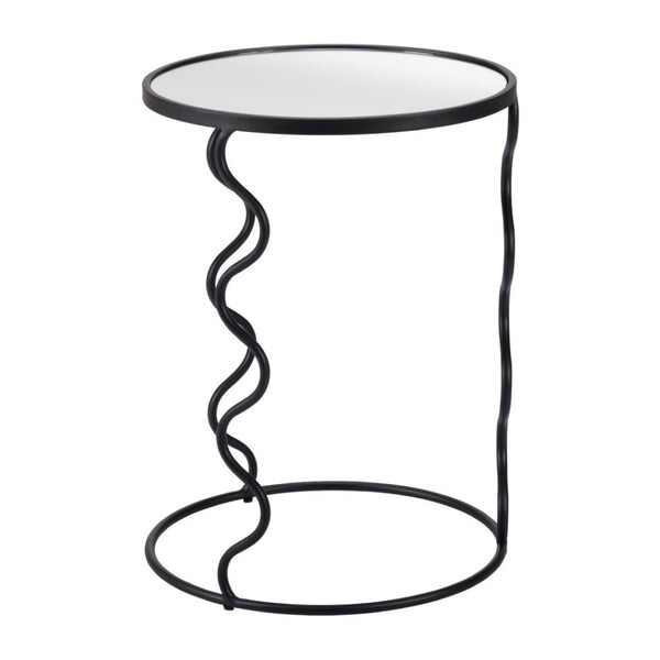HomeRoots 24" Black Mirrored Glass End Table with Abstract Steel Base – Modern Glam for Any Space 556527