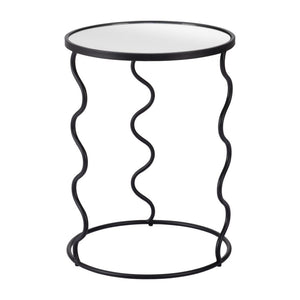 HomeRoots 24" Black Mirrored Glass End Table with Abstract Steel Base – Modern Glam for Any Space 556527