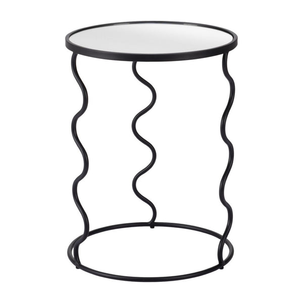 HomeRoots 24" Black Mirrored Glass End Table with Abstract Steel Base – Modern Glam for Any Space 556527