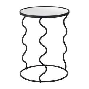 HomeRoots 24" Black Mirrored Glass End Table with Abstract Steel Base – Modern Glam for Any Space 556527