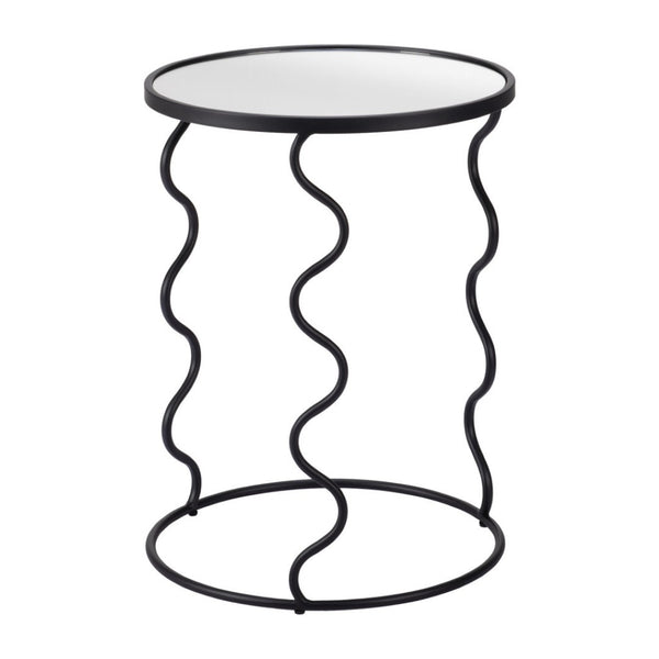 HomeRoots 24" Black Mirrored Glass End Table with Abstract Steel Base – Modern Glam for Any Space 556527