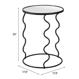 HomeRoots 24" Black Mirrored Glass End Table with Abstract Steel Base – Modern Glam for Any Space 556527