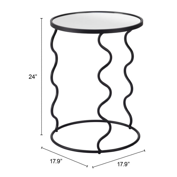 HomeRoots 24" Black Mirrored Glass End Table with Abstract Steel Base – Modern Glam for Any Space 556527
