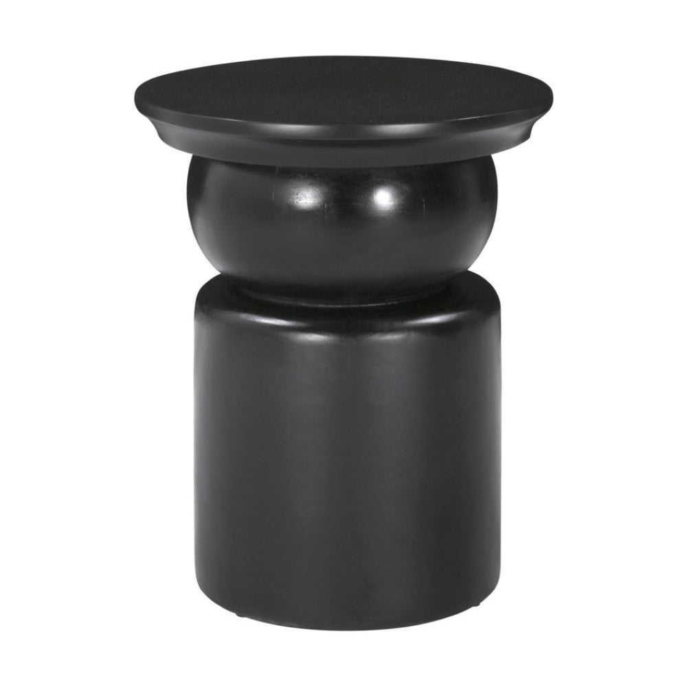HomeRoots 20" Black Solid Mango Wood Round Drum End Table - Modern Design with Geometric Base, Fully Assembled! 556532