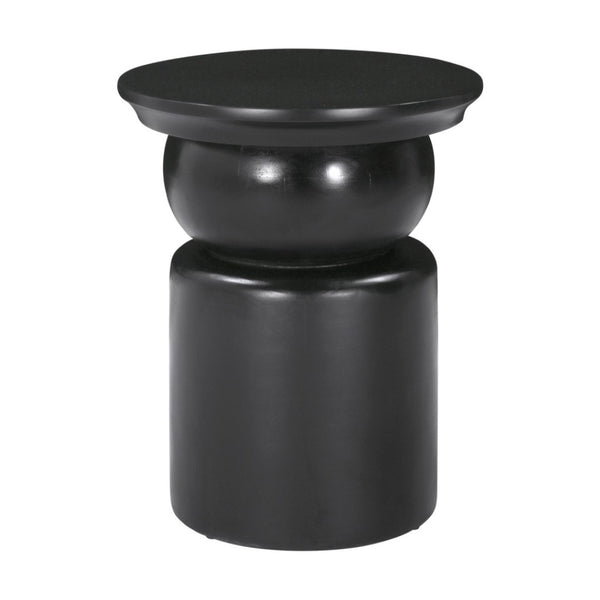 HomeRoots 20" Black Solid Mango Wood Round Drum End Table - Modern Design with Geometric Base, Fully Assembled! 556532