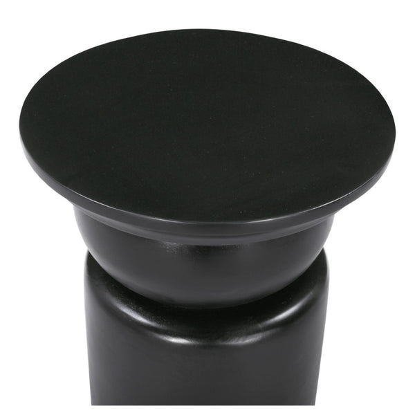 HomeRoots 20" Black Solid Mango Wood Round Drum End Table - Modern Design with Geometric Base, Fully Assembled! 556532