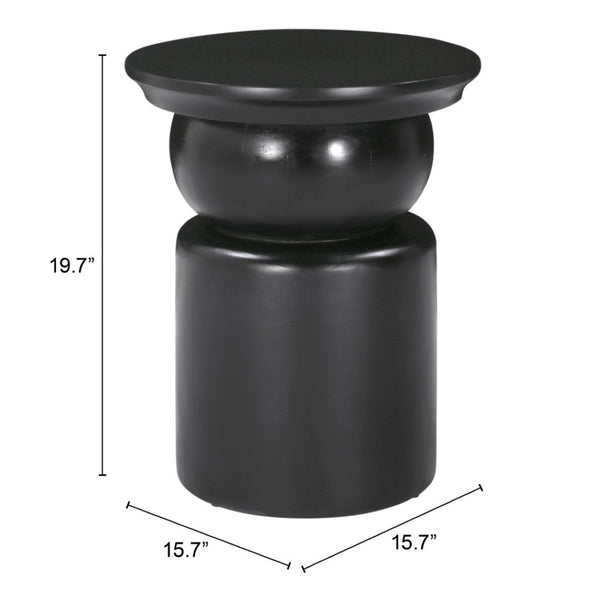 HomeRoots 20" Black Solid Mango Wood Round Drum End Table - Modern Design with Geometric Base, Fully Assembled! 556532