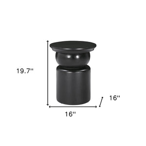 HomeRoots 20" Black Solid Mango Wood Round Drum End Table - Modern Design with Geometric Base, Fully Assembled! 556532
