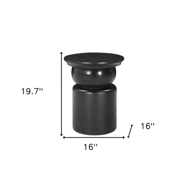 HomeRoots 20" Black Solid Mango Wood Round Drum End Table - Modern Design with Geometric Base, Fully Assembled! 556532